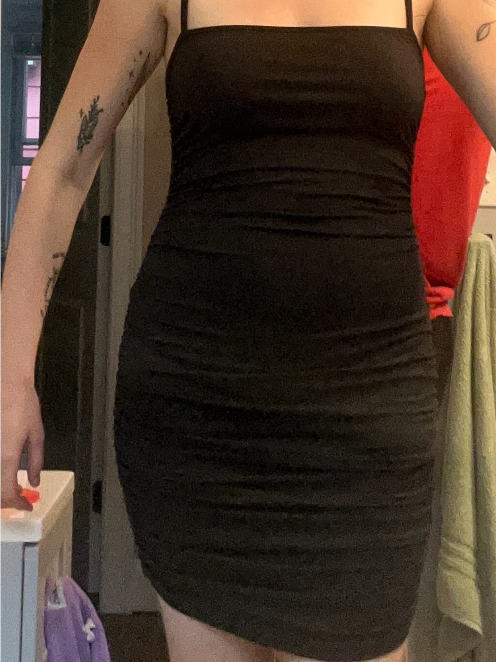 Black Ruched Mini Dress with Spaghetti Straps